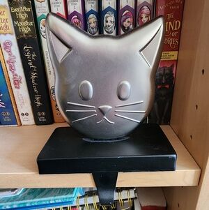 Two Silver Cat Christmas Stocking Holders